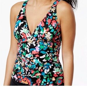 Swim Solutions Black Multi Color Print Tankini Swimsuit Size 10 NWT